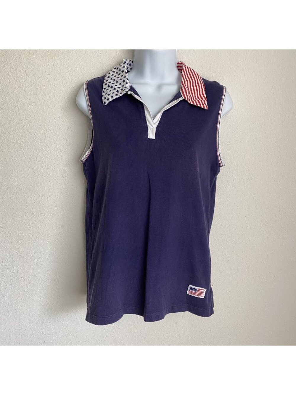 Moving Bleu Women's Medium Golf Tank Top Polo American Flag Patriotic Navy